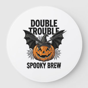 Reloj Redondo Grande Calabaza de Halloween Bruja Doble Problema Diseño