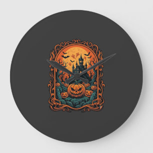 Reloj Redondo Grande Calabaza de Halloween Casa Embrujada Luna Llena Mu