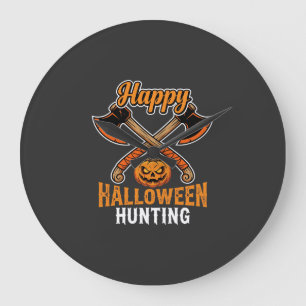 Reloj Redondo Grande Calabaza de Halloween con Hachas Cruzadas de Caza