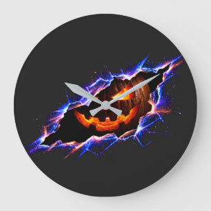 Reloj Redondo Grande Calabaza de Halloween Cósmica Glowing con Desgarro