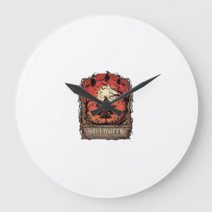 Reloj Redondo Grande Calabaza de Halloween Espantapájaros Brujas Luna L