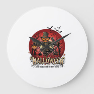 Reloj Redondo Grande Calabaza de Halloween Espantapájaros Cuervo Murcié