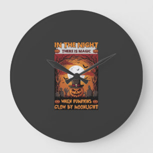 Reloj Redondo Grande Calabaza de Halloween Nocturna Sombrero de Copa Mu