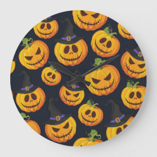 Reloj Redondo Grande Calabaza de Halloween: Patrón de Brujas Vintage