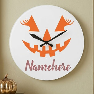 Reloj Redondo Grande Calabaza de Halloween personalizada femenina Jack