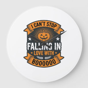 Reloj Redondo Grande Calabaza de Halloween que se enamora camiseta vint