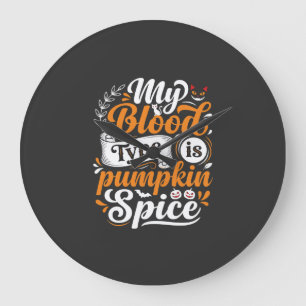 Reloj Redondo Grande Calabaza de Halloween Tipo de Sangre Tipografía Re