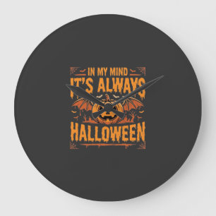 Reloj Redondo Grande Calabaza de murciélago de Halloween siempre Diseño