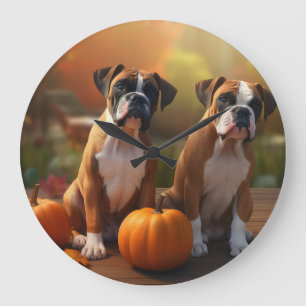 Reloj Redondo Grande Calabaza deslumbrante Boxer Puppy Autumn