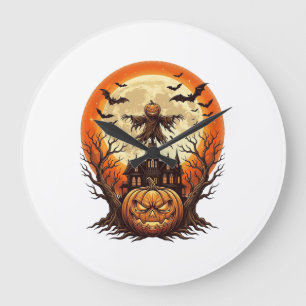 Reloj Redondo Grande Calabaza Espantosa Espantapájaros Casa Embrujada L