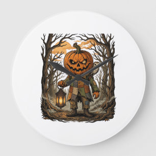 Reloj Redondo Grande Calabaza Espeluznante Espantapájaros Linterna Búho