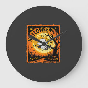 Reloj Redondo Grande Calabaza Fantasma de Halloween Árbol Embrujado