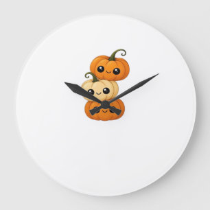 Reloj Redondo Grande Calabaza kawaii linda trío Camiseta clásica.png