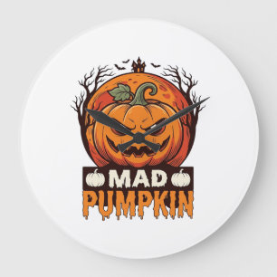 Reloj Redondo Grande Calabaza Loca Diseño de Grabado Vintage de Hallowe