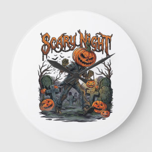 Reloj Redondo Grande Calabaza Monstruosa de Linterna de Cementerio de N