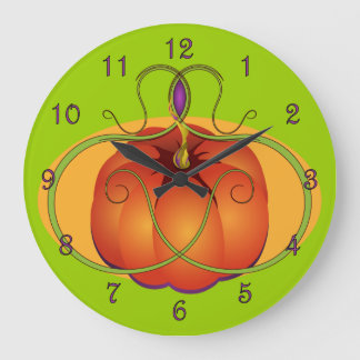 Reloj Redondo Grande Calabaza naranja con acentos curvilineales