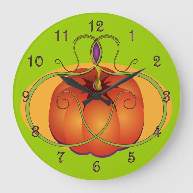 Reloj Redondo Grande Calabaza naranja con acentos curvilineales (Anverso)