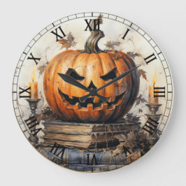 Reloj Redondo Grande Calabaza Naranja espeluznante de Halloween