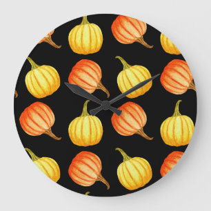 Reloj Redondo Grande Calabaza naranja: Patrón acuarela sin foco.