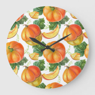 Reloj Redondo Grande Calabaza naranja: Patrón veraniego-otoño.