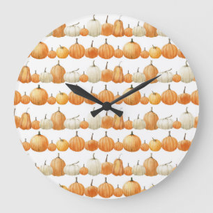 Reloj Redondo Grande Calabaza otoñal: Patrón de Ilustracion acuarela