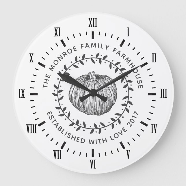 Reloj Redondo Grande Calabaza Rústica Gris y Blanca (Anverso)