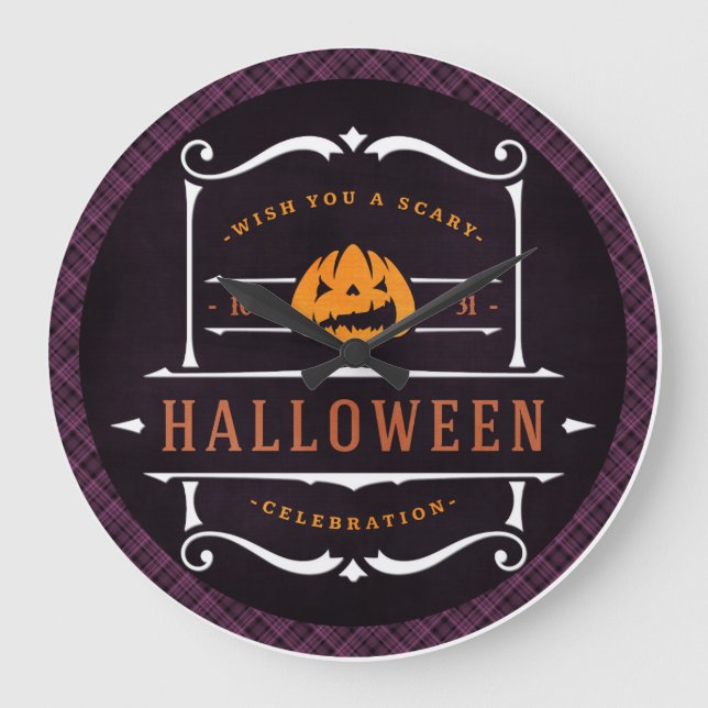 Reloj Redondo Grande Calabaza te desea un asustado Halloween (Anverso)