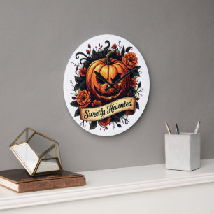 Reloj Redondo Grande Calabaza veneciana dulce   Halloween floral