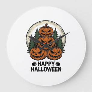 Reloj Redondo Grande Calabaza Vintage Halloween Jack O Linterna Bosque