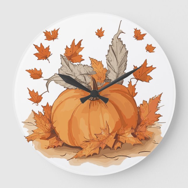 Reloj Redondo Grande Calabaza y hojas (Anverso)