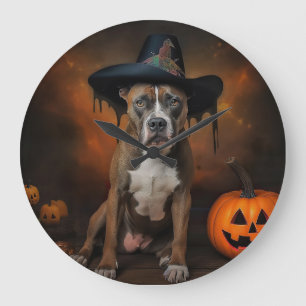 Reloj Redondo Grande Calabazas American Staffordshire Halloween Espeluz