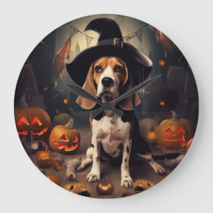 Reloj Redondo Grande Calabazas Beagle Halloween Espeluznantes