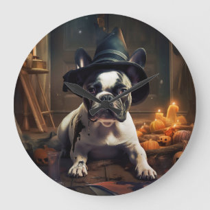 Reloj Redondo Grande Calabazas de Halloween de Bulldog Francés Espeluzn