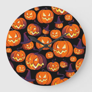Reloj Redondo Grande Calabazas de Halloween: Espeluznante patrón sin fo