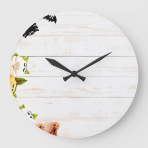Reloj Redondo Grande Calabazas de Halloween, murciélagos, vista superio