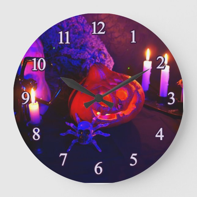 Reloj Redondo Grande Calabazas de neón (Anverso)