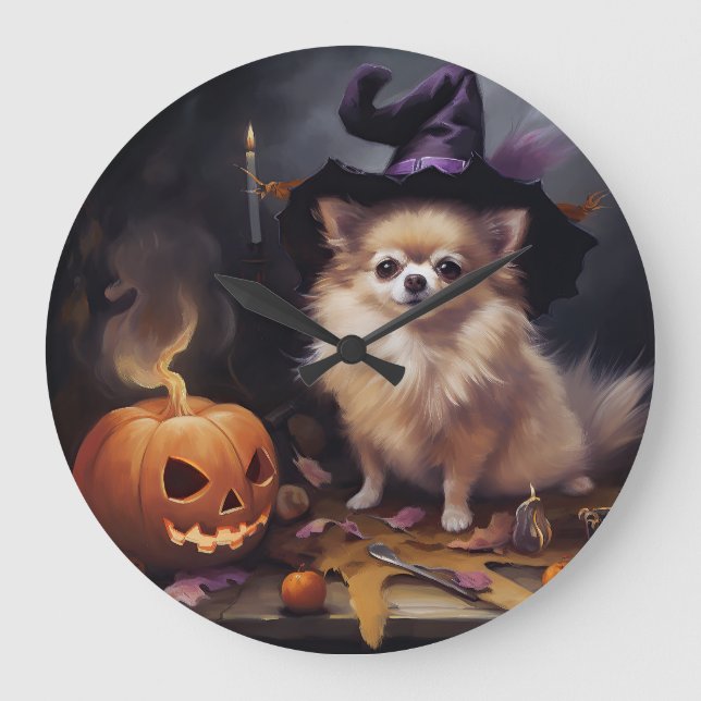 Reloj Redondo Grande Calabazas de Pomerania Temen Halloween (Anverso)