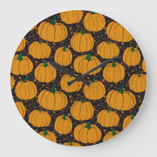 Reloj Redondo Grande Calabazas de Terrazzo, patrón de cosecha otoño.