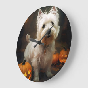 Reloj Redondo Grande Calabazas de Terrier Blanco de West Highland en Ha