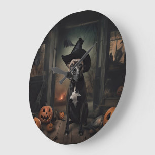 Reloj Redondo Grande Calabazas de Terrier de Staffordshire de Halloween