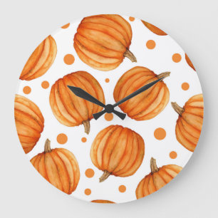 Reloj Redondo Grande Calabazas dibujadas a mano: patrón de acuarela Hal