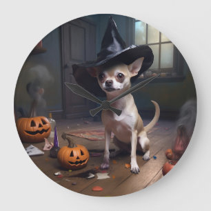 Reloj Redondo Grande Calabazas espeluznantes de Chihuahua Halloween