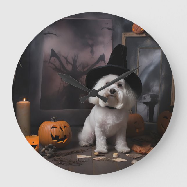 Reloj Redondo Grande Calabazas maltesas asustan a Halloween (Anverso)
