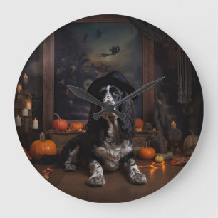 Reloj Redondo Grande Calabazas Spaniel de Caza Inglés Halloween Asustad