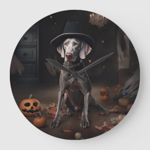 Reloj Redondo Grande Calabazas Weimaraner Halloween Espeluznante