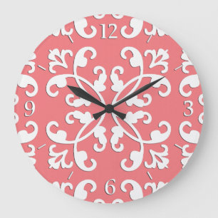 Reloj Redondo Grande Calado de encaje - blanco sobre rosa azalea