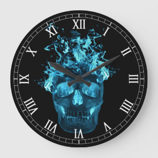 Reloj Redondo Grande Calavera azul en el cráneo redondeada numero roman