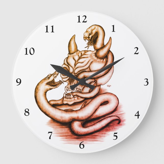 Reloj Redondo Grande Calavera - Cabeza malvada con serpiente (Anverso)