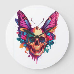 Reloj Redondo Grande Calavera con alas de mariposa