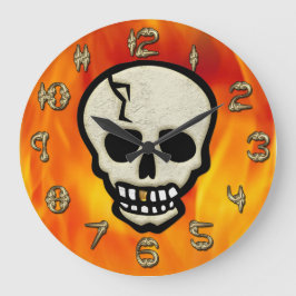Reloj Redondo Grande Calavera con números hechos de huesos
